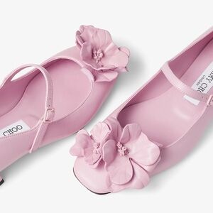 New JIMMY CHOO Rosa Flowers Leather Ballerina Pumps In Rose $925